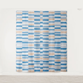 Moderne blaue Pfirsichfarben Streifen Tapisserie Wandteppich