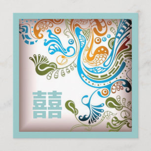 Moderne Blaue Phoenix Chinesische Hochzeitseinladu Einladung