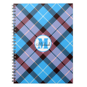 Moderne Blaue Pink Karierte Tartan Monogramm Schri Notizblock