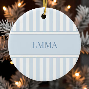 Moderne blaue preppy gestreifte personalisierte Na Keramik Ornament
