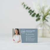 Moderne Blaue Professionelle QR-Code-Foto-Logo Visitenkarte (Stehend Vorderseite)