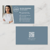 Moderne Blaue Professionelle QR-Code-Foto-Logo Visitenkarte (Vorne/Hinten)