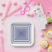 Moderne, blaue Quadrate mit geometrischem Muster Pappteller (Party)