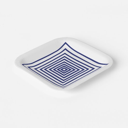 Moderne, blaue Quadrate mit geometrischem Muster Pappteller (Gewinkelt)