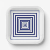 Moderne, blaue Quadrate mit geometrischem Muster Pappteller (Vorderseite)