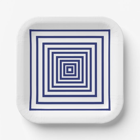 Moderne, blaue Quadrate mit geometrischem Muster Pappteller (Vorderseite)