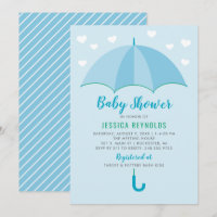 Moderne blaue Regenschirm-Herzen Jungen-Baby-Party