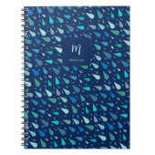 Moderne blaue Regentropfen nach Maß und Name Notizblock (Vorderseite)