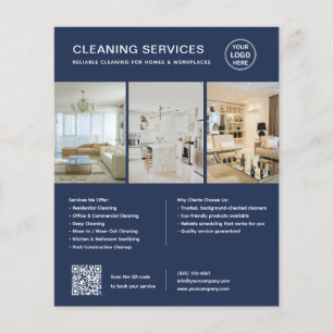 Moderne blaue Reinigungsdienstleistungen QR Untern Flyer