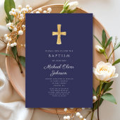Moderne Blaue religiöse Cross Boy Taufe Einladung