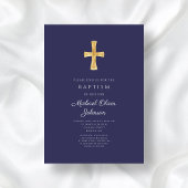 Moderne Blaue religiöse Cross Boy Taufe Einladung