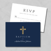 Moderne Blaue religiöse Cross Boy Taufe RSVP Karte