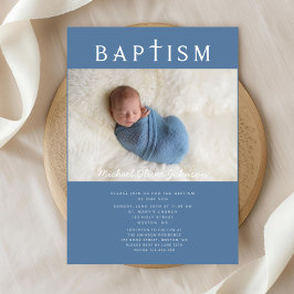Moderne Blaue Religiöse Kreuz Foto Junge Taufe Einladung