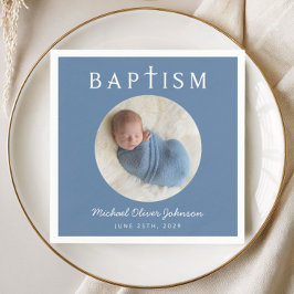 Moderne Blaue Religiöse Kreuz Foto Taufe Serviette