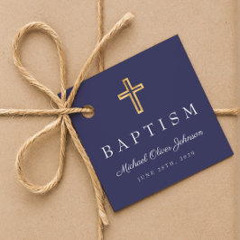 Moderne blaue religiöse Kreuzskripttaufe der Marin Geschenkanhänger