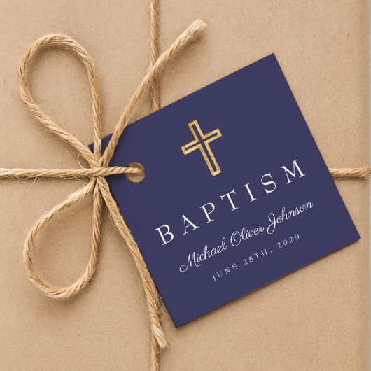 Moderne blaue religiöse Kreuzskripttaufe der Marin Geschenkanhänger