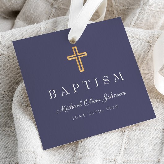 Moderne blaue religiöse Kreuzskripttaufe der Marin Geschenkanhänger