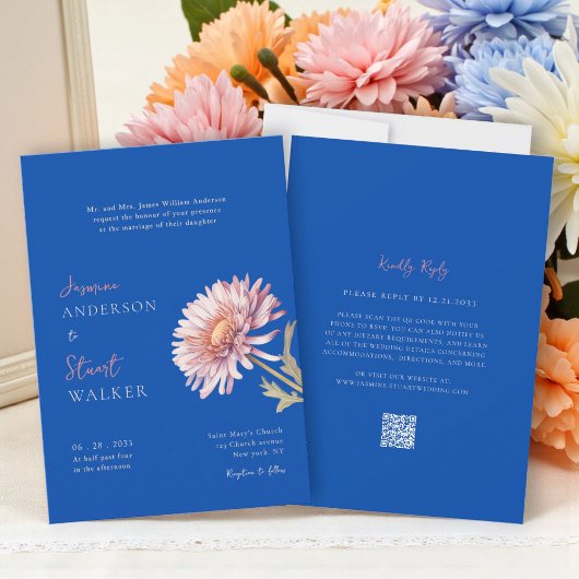 moderne blaue rosa Hochzeit Website QR Code Einladung