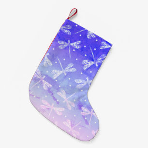 Moderne blaue rosa Ombre-Libellen Aquarell Kleiner Weihnachtsstrumpf