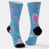 Moderne blaue rosa und violette Blumen Tulpe Socken (Gewinkelt)