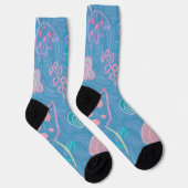Moderne blaue rosa und violette Blumen Tulpe Socken (Rechts)