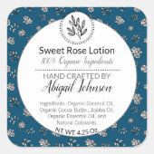 Moderne blaue Rose & Blätter Bath & Body / Candle Quadratischer Aufkleber (Vorderseite)