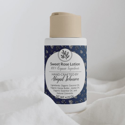 Moderne blaue Rose & Blätter Bath & Body / Candle Quadratischer Aufkleber