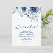 Moderne blaue Rose Blumengrün 16 h Geburtstag Einladung (Stehend Vorderseite)