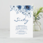 Moderne blaue Rose Blumengrün 60. Geburtstag Einladung (Stehend Vorderseite)