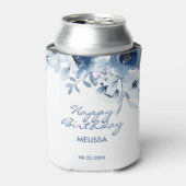 Moderne blaue Rose Blumengrün Geburtstag Dosenkühler (Kanne Vorderseite)