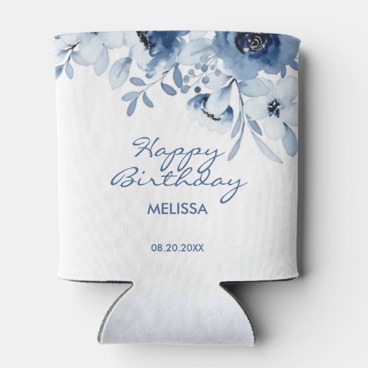 Moderne blaue Rose Blumengrün Geburtstag Dosenkühler (Rückseite)