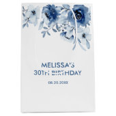 Moderne blaue Rose Blumengrün Geburtstag Mittlere Geschenktüte (Vorderseite)