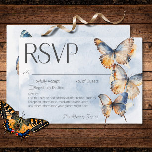 Moderne blaue Rost Wasserfarbenfrohe Schmetterling RSVP Karte