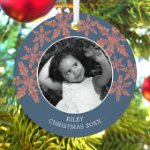 Moderne blaue Rustikale Schneeflocke 2 Foto Chic H Ornament Aus Metall