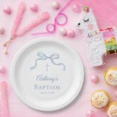 Moderne blaue Schleife Taufe Papierplatte Pappteller (Party)