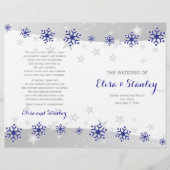 Moderne blaue Schneeflocken gefaltet Hochzeitsprog (Vorderseite)