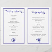 Moderne blaue Schneeflocken gefaltet Hochzeitsprog (Rückseite)