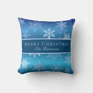 Moderne blaue Schneeflocken Kissen