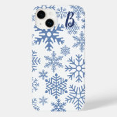 Moderne blaue Schneeflocken-Monogramm Case-Mate iPhone Hülle (Rückseite)