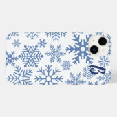 Moderne blaue Schneeflocken-Monogramm Case-Mate iPhone Hülle (Rückseite (Horizontal))