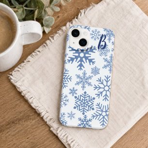 Moderne blaue Schneeflocken-Monogramm Case-Mate iPhone 14 Plus Hülle