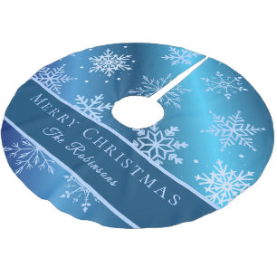 Moderne blaue Schneeflocken Polyester Weihnachtsbaumdecke