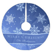 Moderne blaue Schneeflocken Polyester Weihnachtsbaumdecke (Vorderseite)