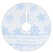 Moderne blaue Schneeflocken Polyester Weihnachtsbaumdecke (Vorderseite)