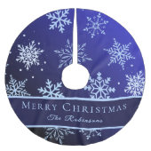 Moderne blaue Schneeflocken Polyester Weihnachtsbaumdecke (Vorderseite)