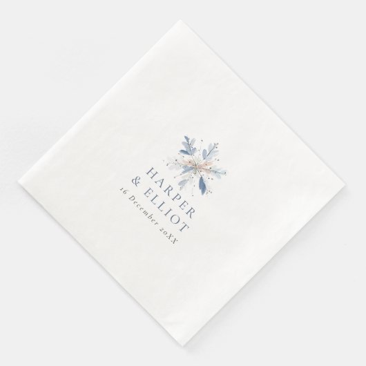 Moderne Blaue Schneeflocken Winterhochzeit Serviette (Ecke)