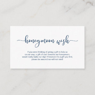 Moderne blaue Schrift, Hochzeitshoneymoon Wish Begleitkarte