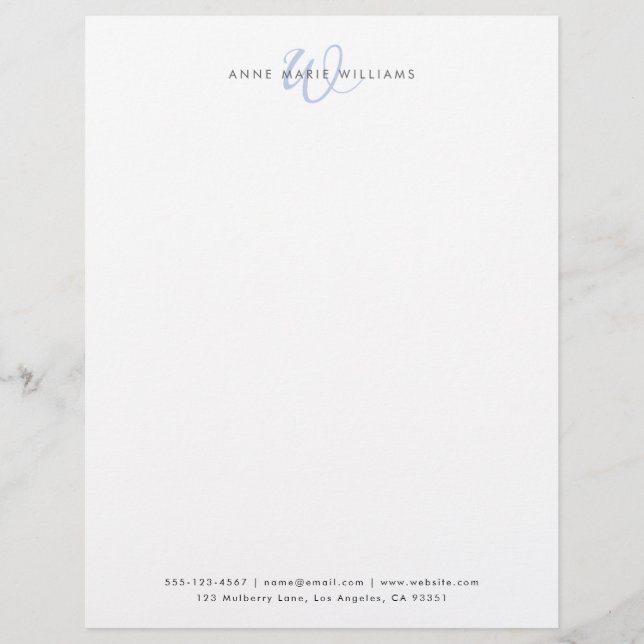 Moderne Blaue Schriftmonogramm Briefbogen (Vorderseite)