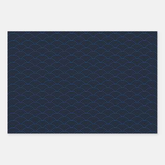 Moderne blaue Schwarz-weiße japanische Wave Geschenkpapier Set (Vorderseite 2)