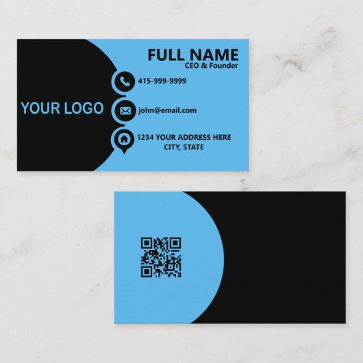 Moderne blaue schwarze Unternehmens-QR-Code-Visite Visitenkarte (Vorne/Hinten)